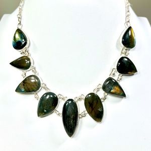 Brown Flash Labradorite 925 Large Gemstone Necklace ONLY